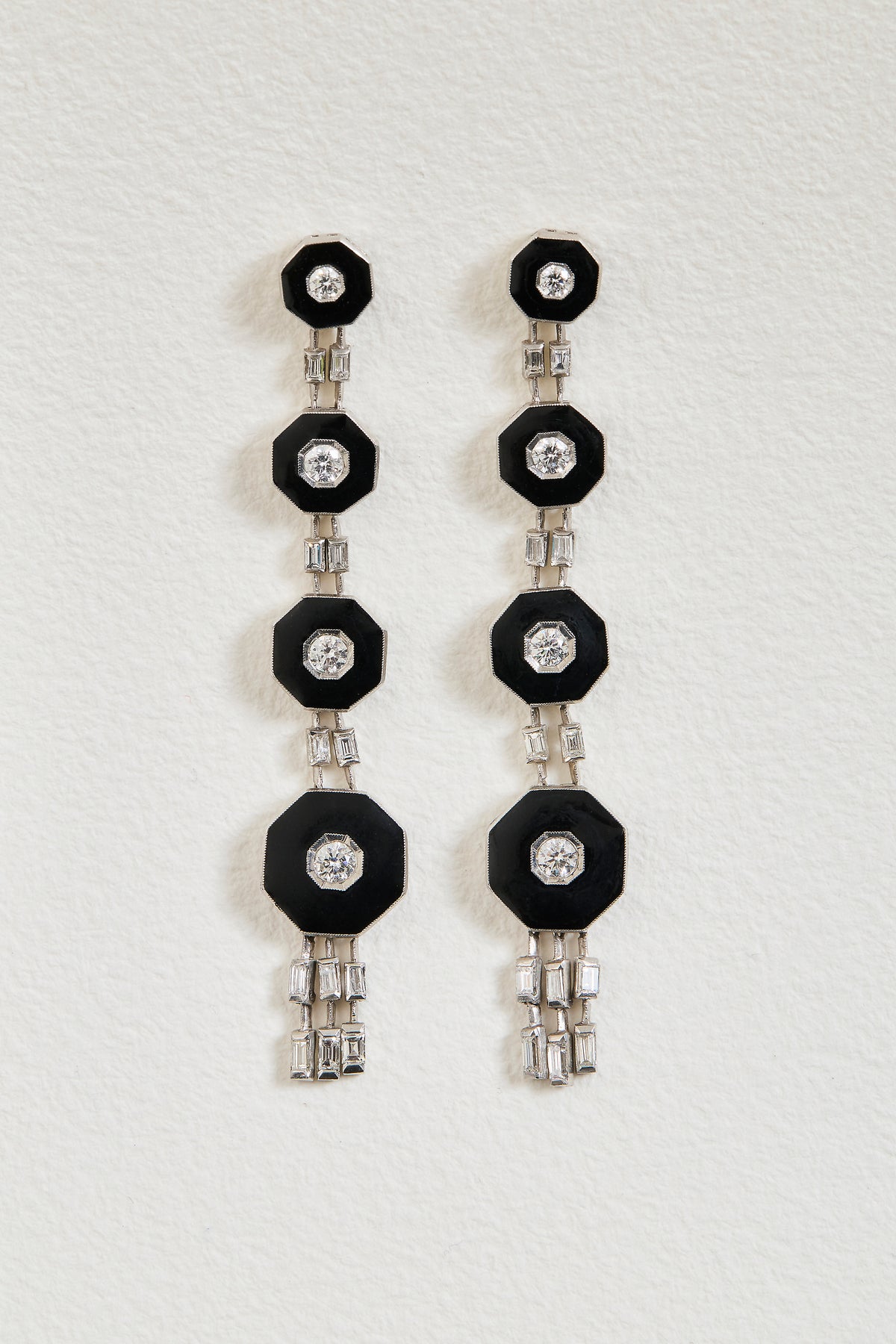 Enamel Deco Design Drop Earrings