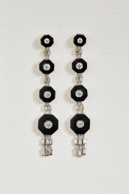 Enamel Deco Design Drop Earrings