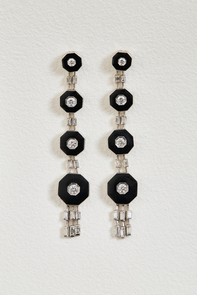 Enamel Deco Design Drop Earrings