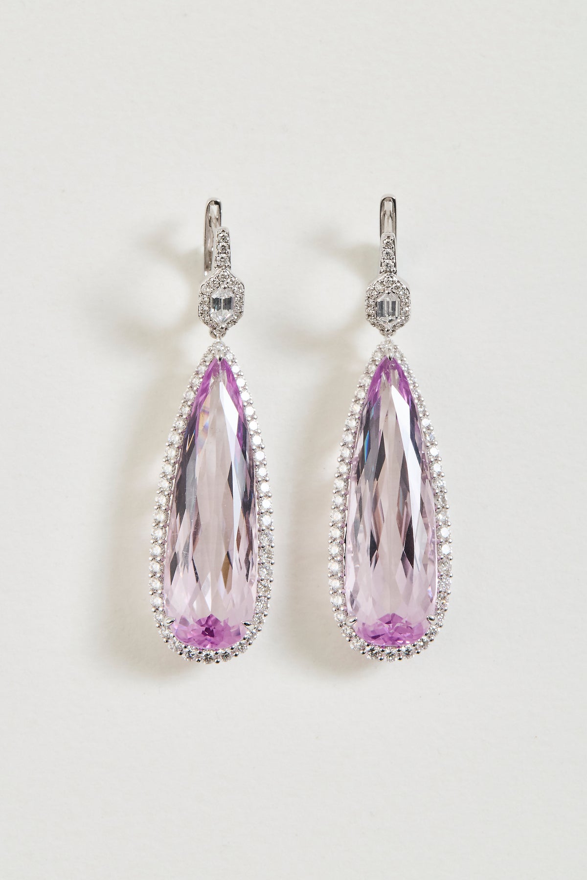 Kunzite and Diamond Drop Earrings