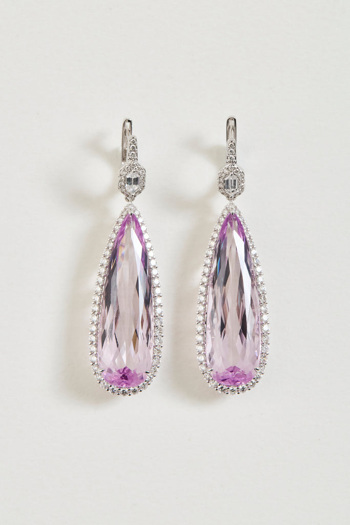 Kunzite and Diamond Drop Earrings
