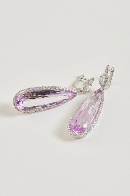 Kunzite and Diamond Drop Earrings