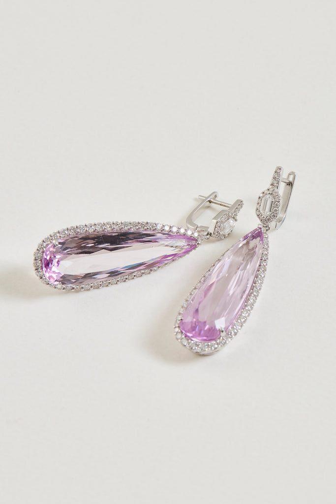 Kunzite and Diamond Drop Earrings