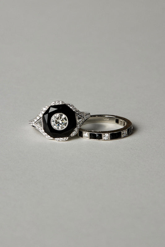 Diamond Onyx Art Deco Design Ring