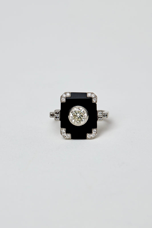 Diamond Onyx Art Deco Design Ring