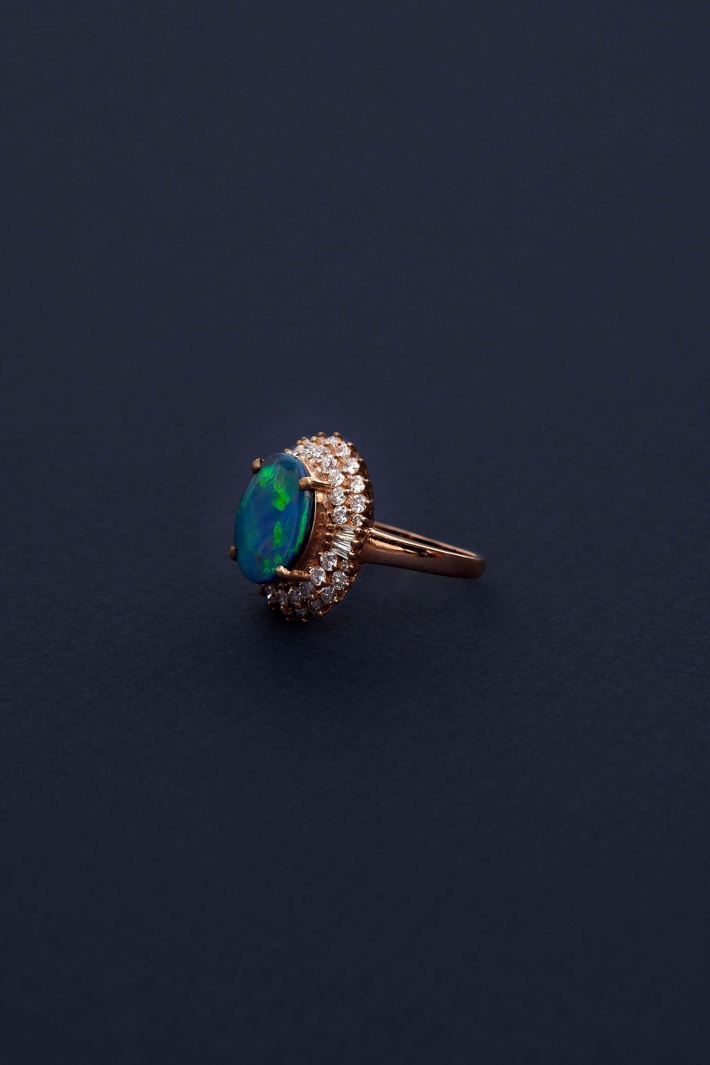 solid opal and diamond ring with 18ct white gold opal is from lightning ridge available at keshett