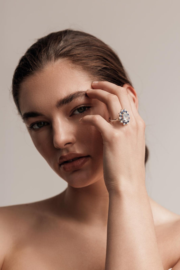 Mid Century Moonstone Cluster Ring