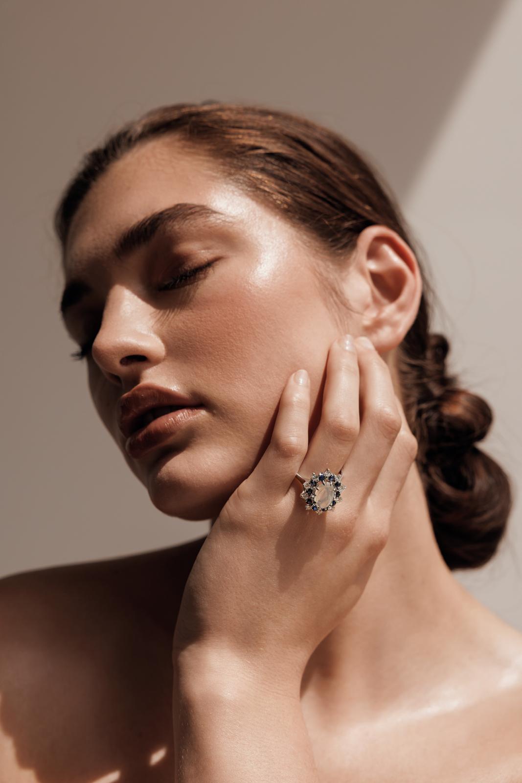 Mid Century Moonstone Cluster Ring