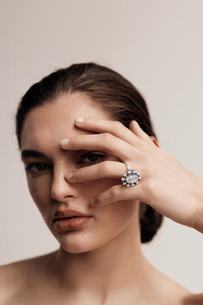 Mid Century Moonstone Cluster Ring