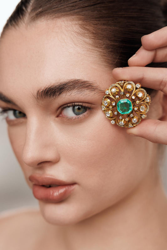 Georgian Emerald and Diamond Brooch