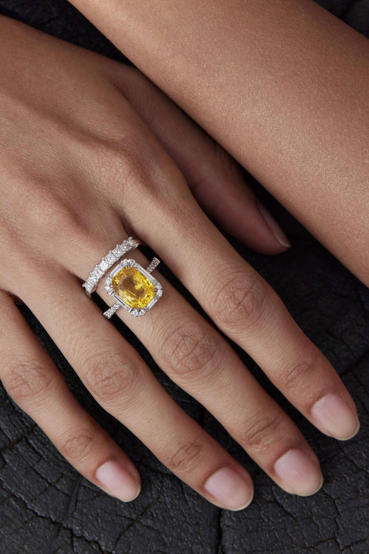 Yellow Sapphire Deco Inspired Ring