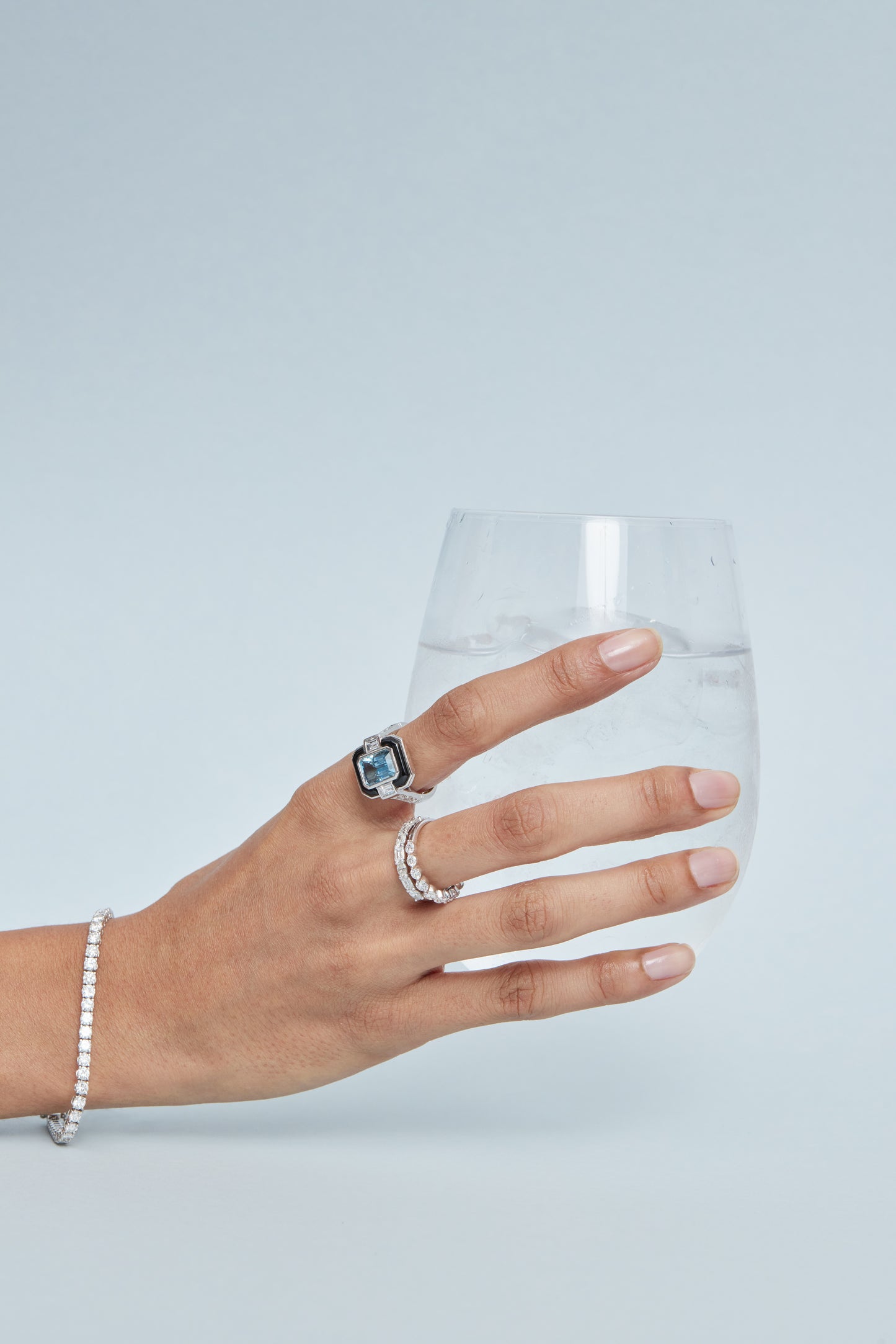 Aquamarine Onyx Deco Ring