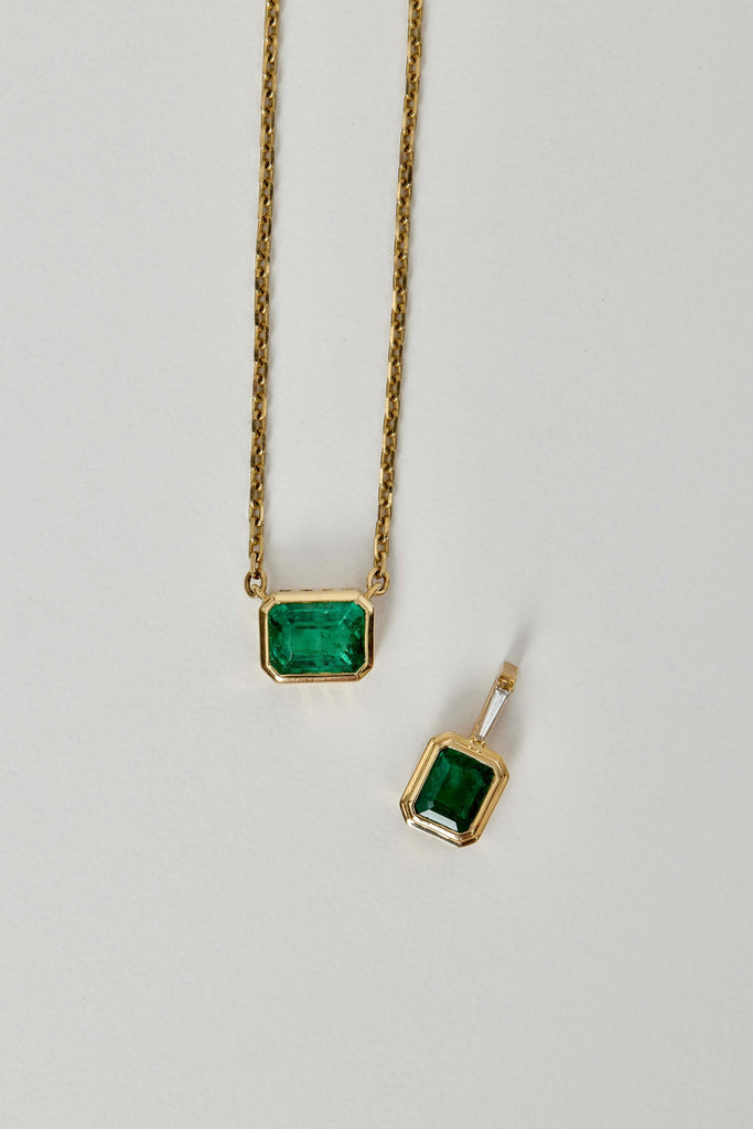 Emerald East West Pendant Necklace