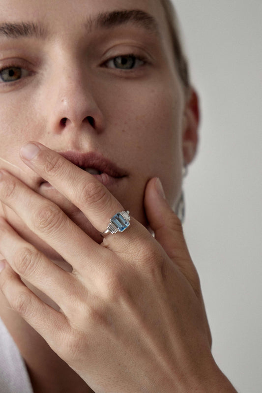 Aquamarine Deco Inspired Ring